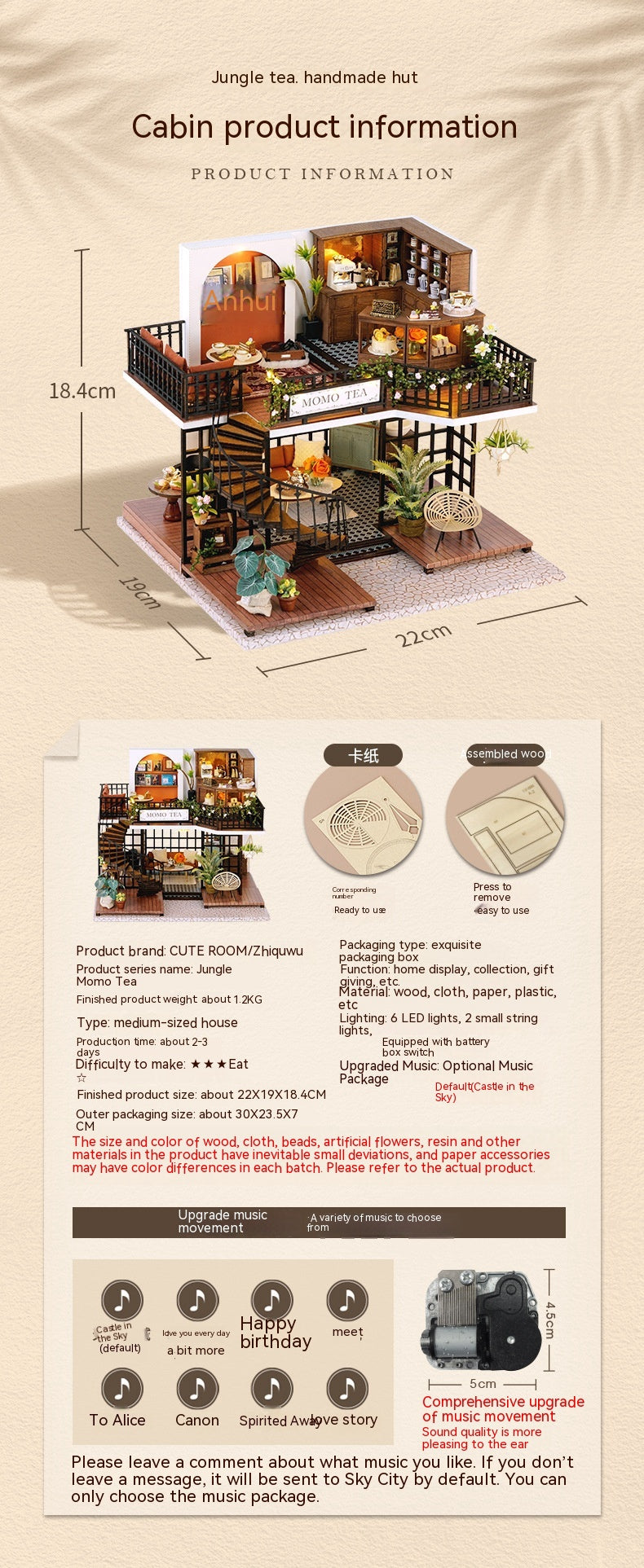 3D DIY Miniature Tea House – Wooden Handmade Model with LED