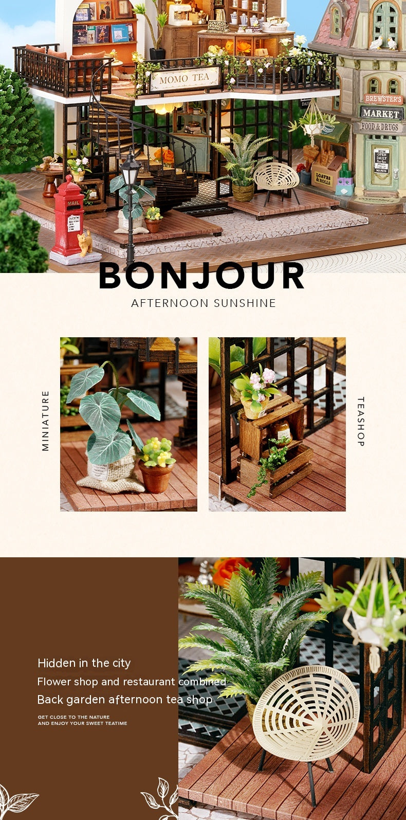 3D DIY Miniature Tea House – Wooden Handmade Model with LED
