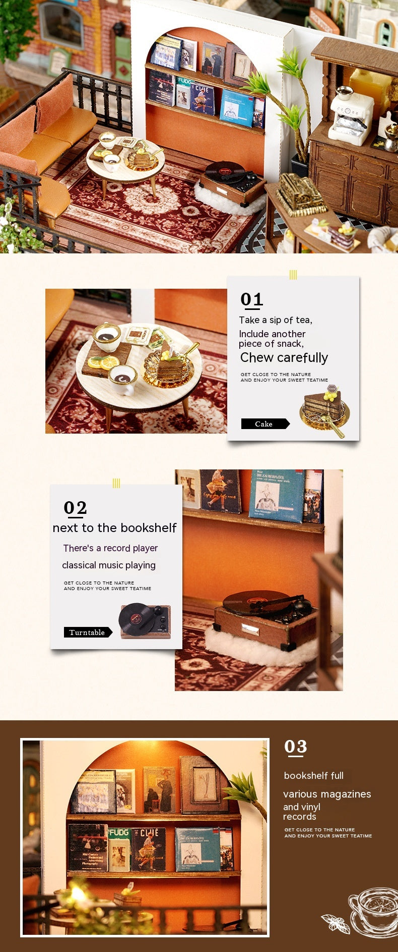 3D DIY Miniature Tea House – Wooden Handmade Model with LED