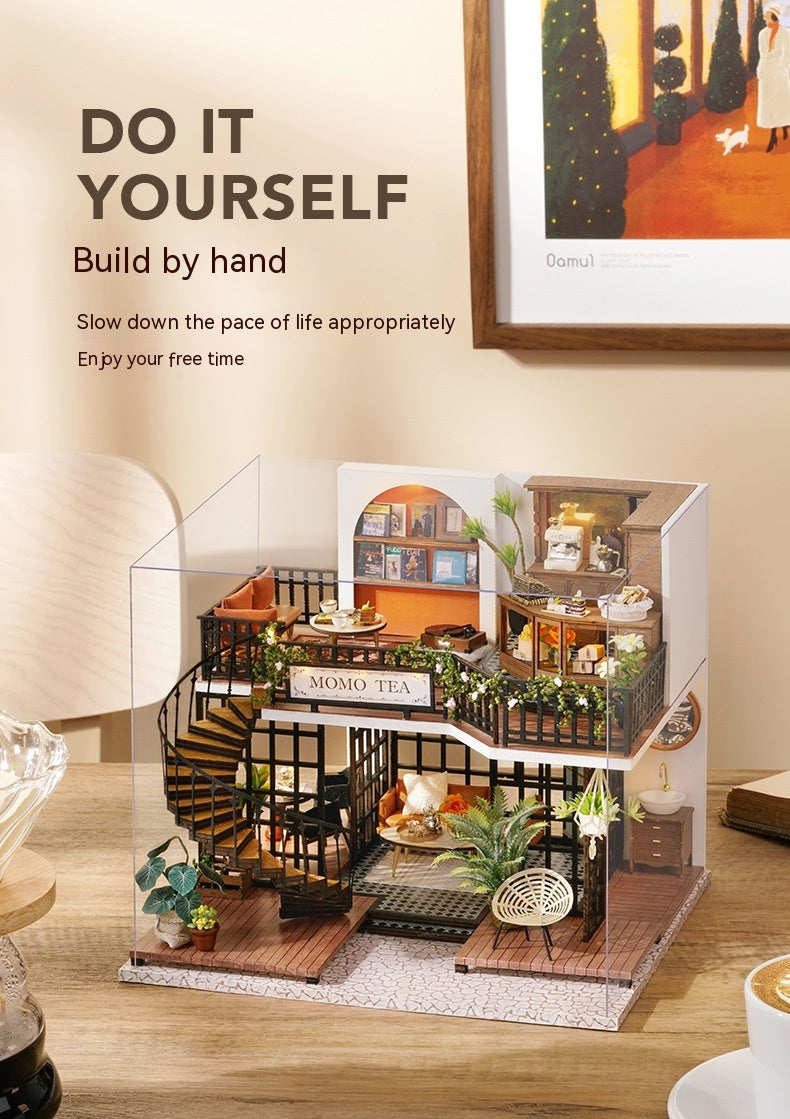 3D DIY Miniature Tea House – Wooden Handmade Model with LED