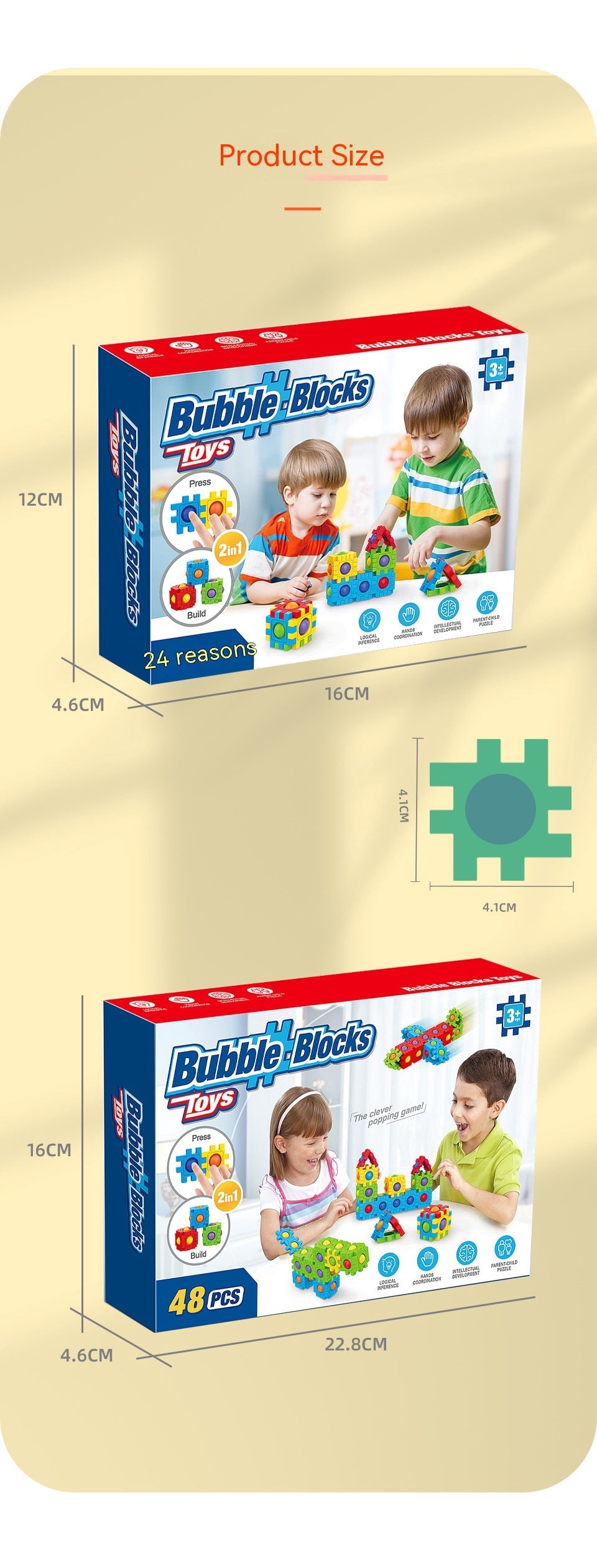 Press-and-Build Bubble Blocks — 48-Piece 3D Construction Set