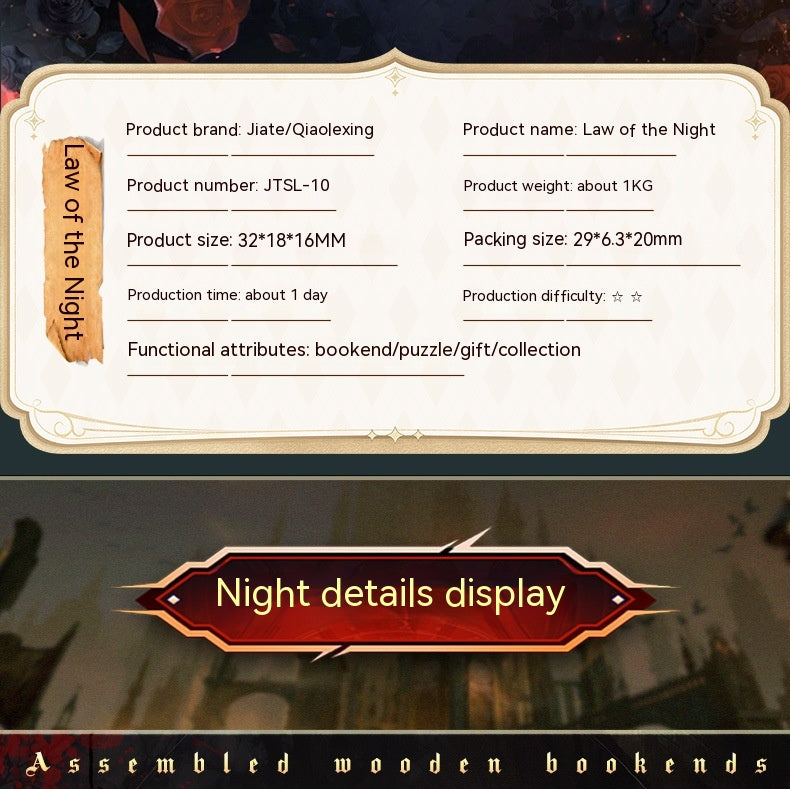 Quiet Night Rules Gothic Book Nook DIY Wooden 3D Kit with LED