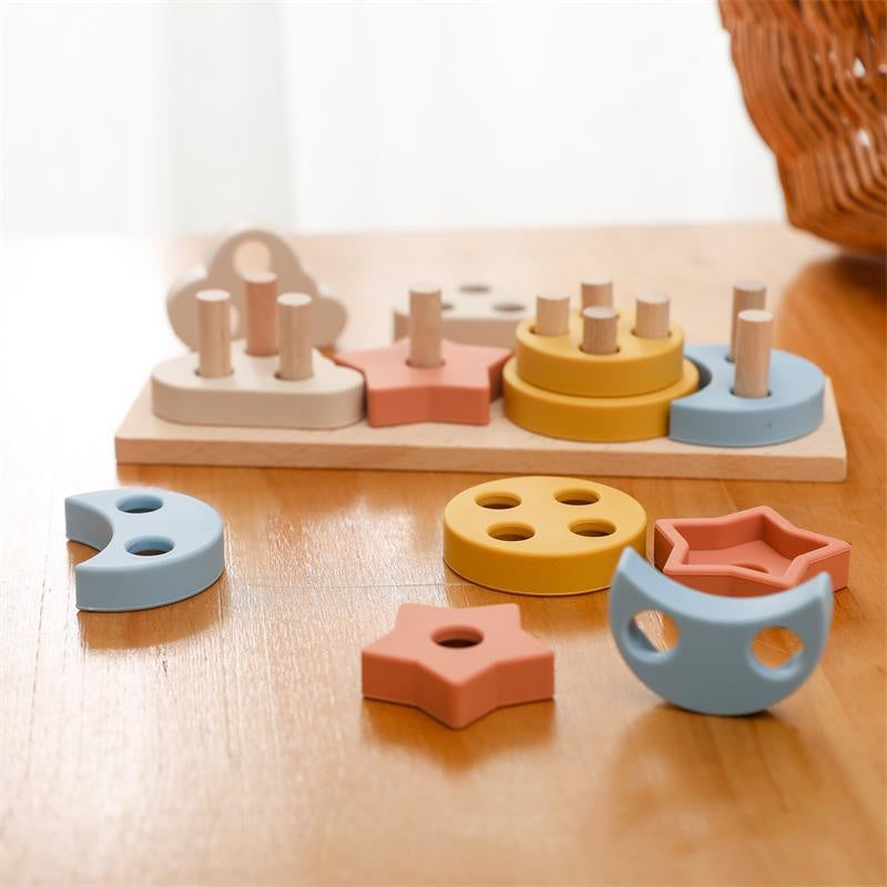Wooden Shape Sorter Pull Cart & Stacking Set – Montessori Learning Toys