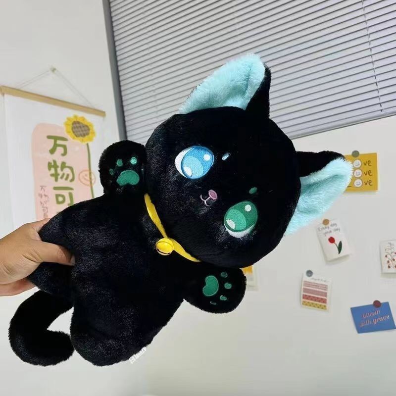 Cute Black and White Cat Plush Doll, 25 cm Kawaii Soft Toy