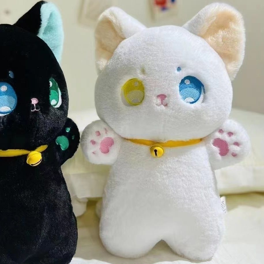 Cute Black and White Cat Plush Doll, 25 cm Kawaii Soft Toy