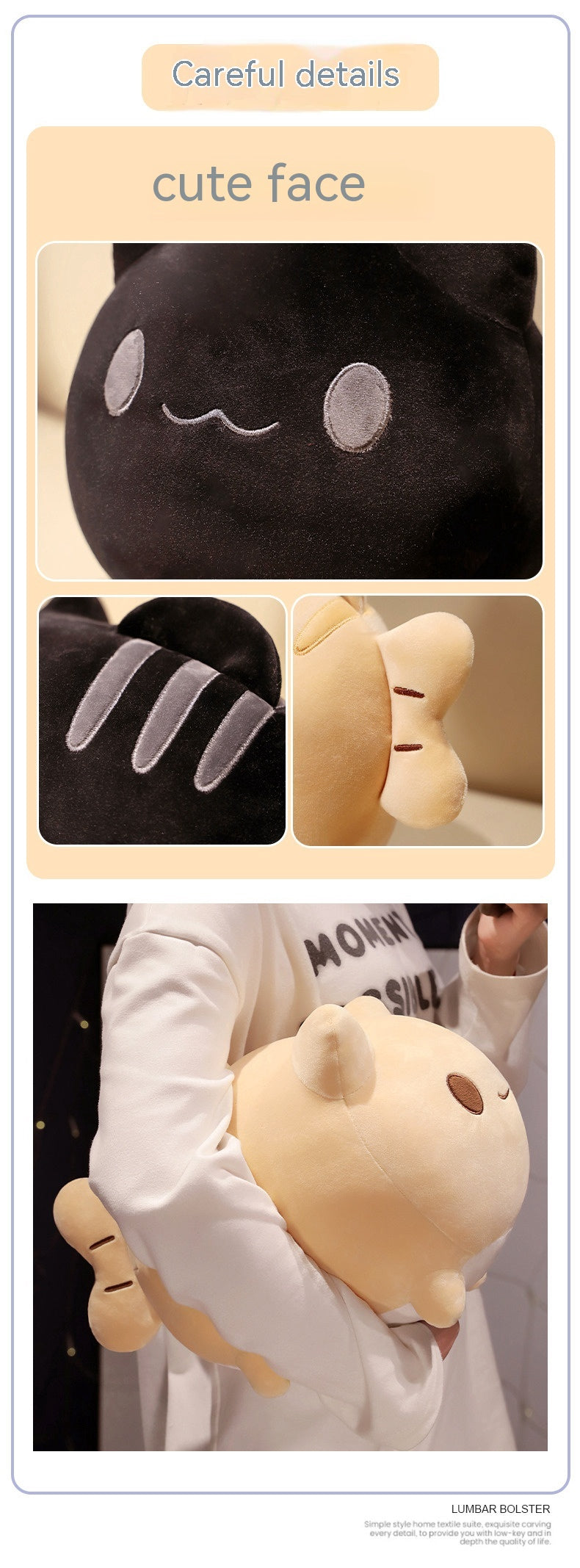 Cartoon Fishtail Cat Plush Toy, Cream Brown Black, 20×25 and 25×30 cm