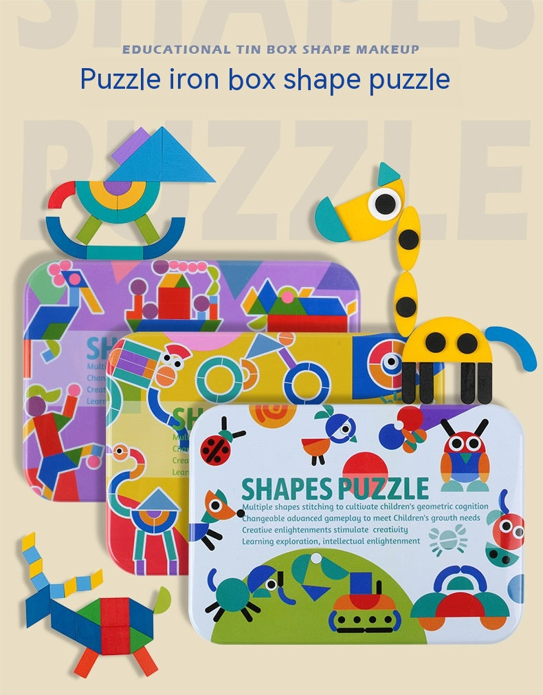 Shapes Puzzle Tin Set for Kids - Create With Color & Shape Cards