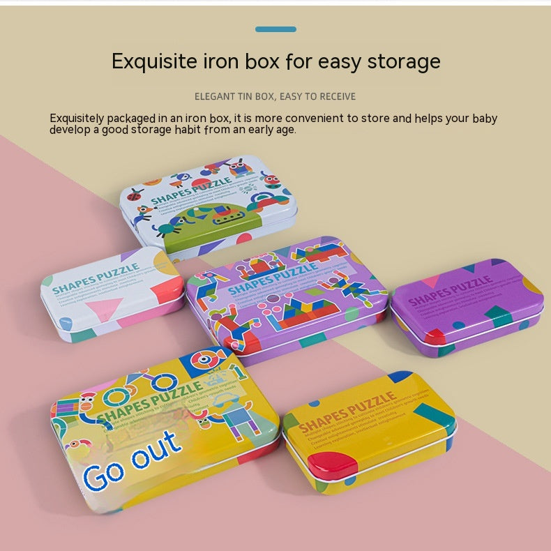 Shapes Puzzle Tin Set for Kids - Create With Color & Shape Cards