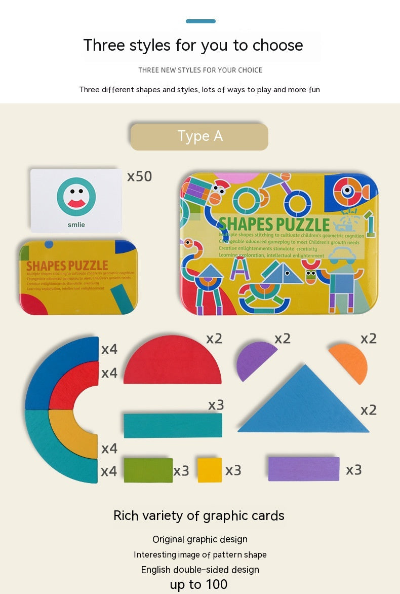 Shapes Puzzle Tin Set for Kids - Create With Color & Shape Cards
