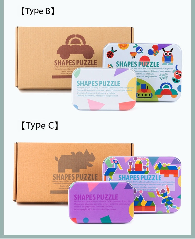 Shapes Puzzle Tin Set for Kids - Create With Color & Shape Cards