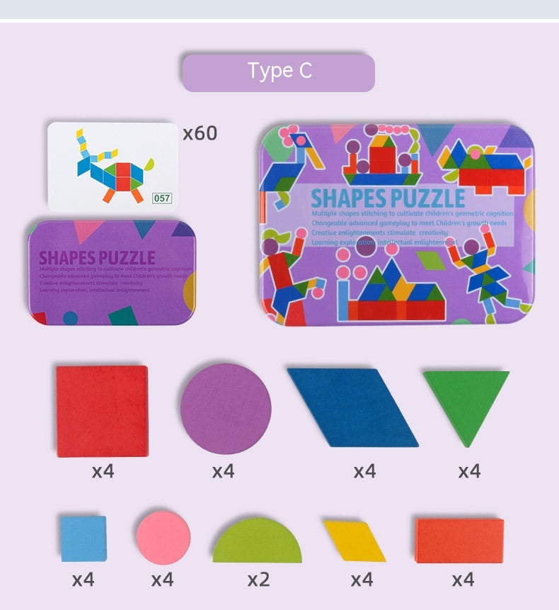 Shapes Puzzle Tin Set for Kids - Create With Color & Shape Cards