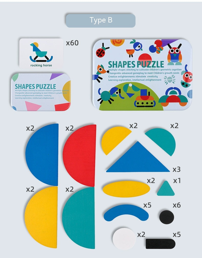 Shapes Puzzle Tin Set for Kids - Create With Color & Shape Cards