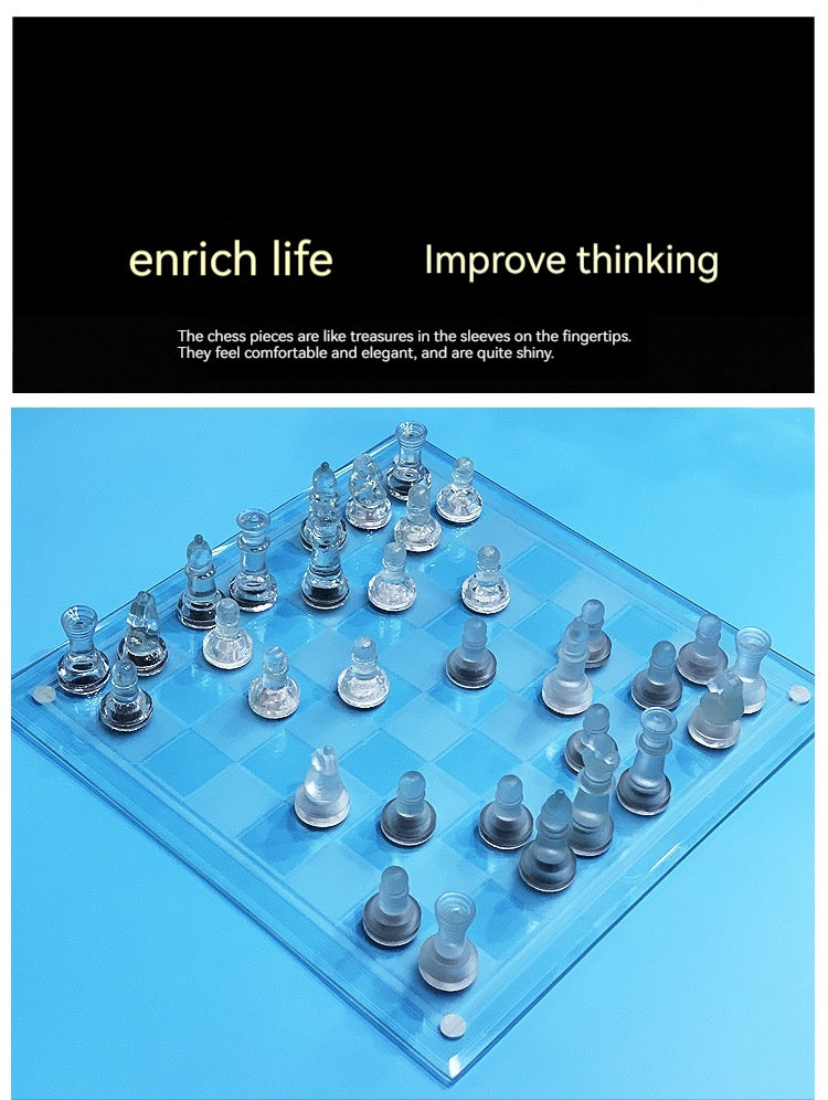 Crystal Glass Chess Set 25×25 cm with Frosted and Clear Pieces