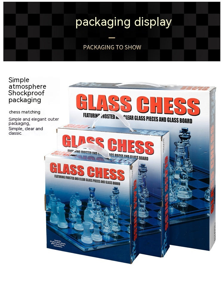 Crystal Glass Chess Set 25×25 cm with Frosted and Clear Pieces