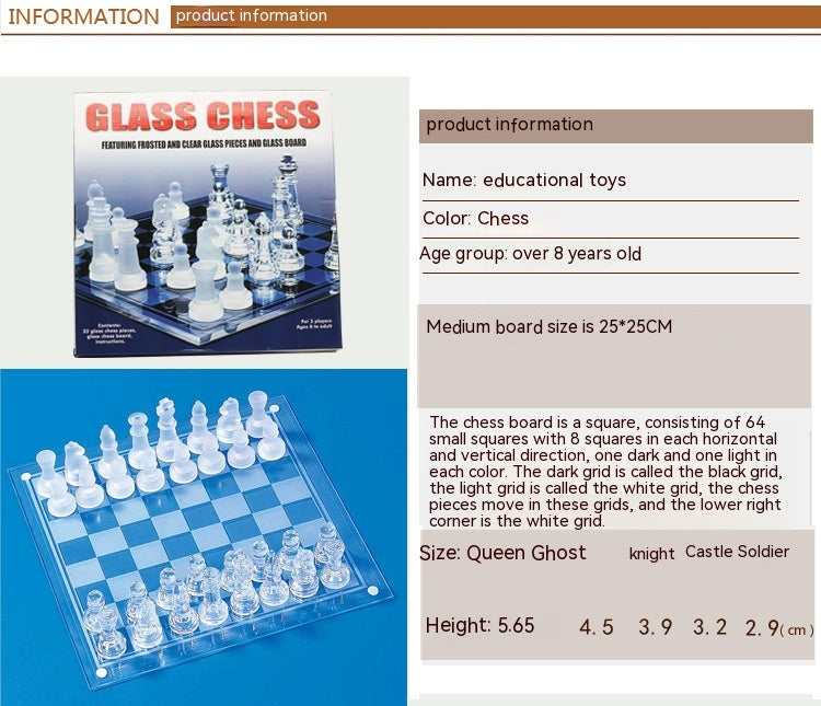Crystal Glass Chess Set 25×25 cm with Frosted and Clear Pieces
