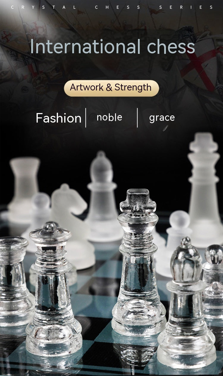 Crystal Glass Chess Set 25×25 cm with Frosted and Clear Pieces