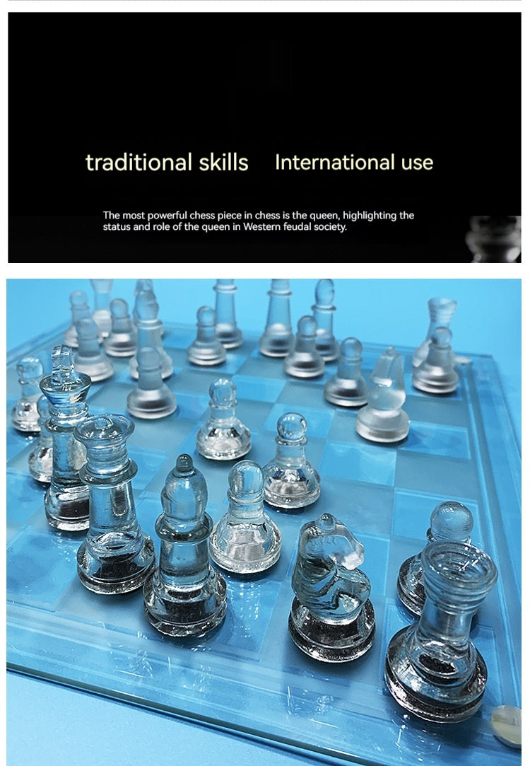 Crystal Glass Chess Set 25×25 cm with Frosted and Clear Pieces
