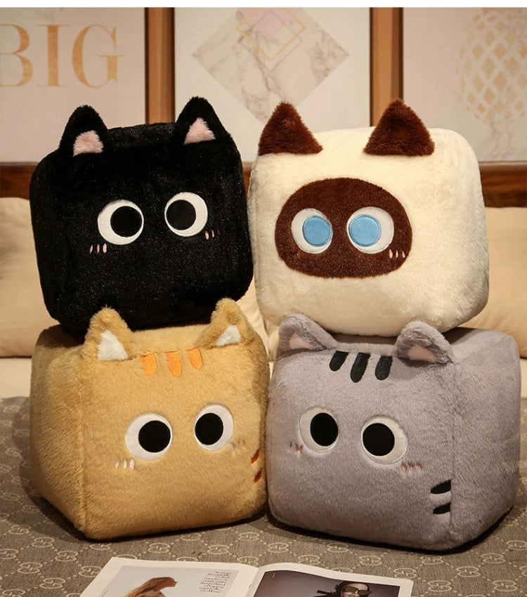 Square Cat Sleeping Pillow – Kawaii Plush Cushion (20/30/40 cm)