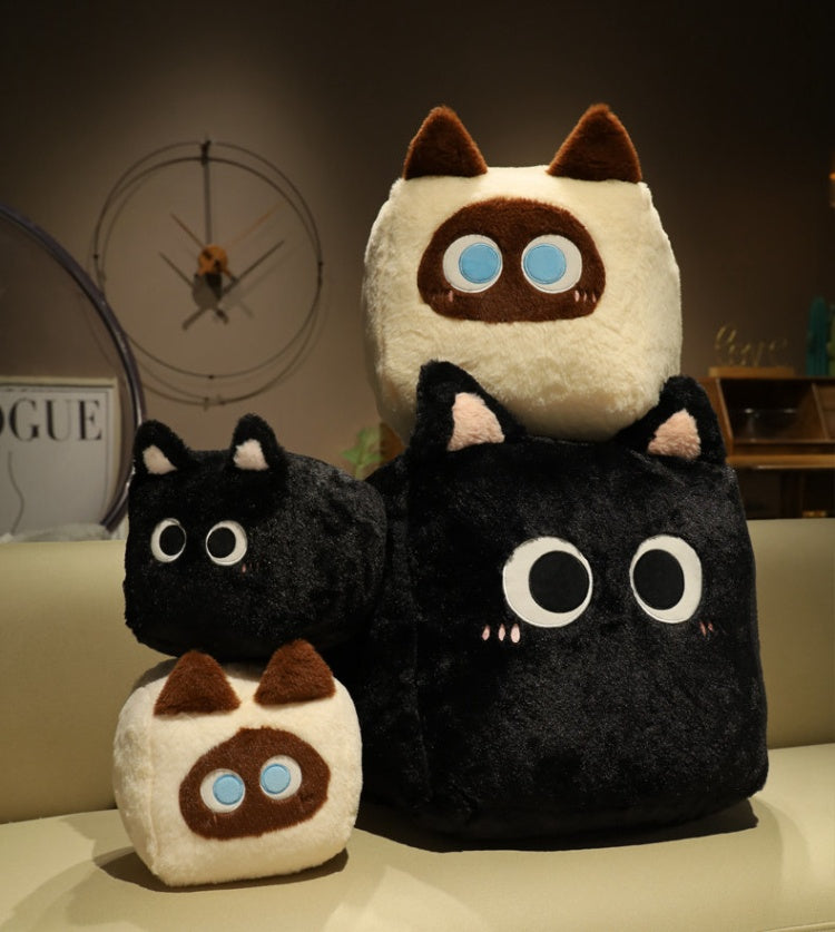 Square Cat Sleeping Pillow – Kawaii Plush Cushion (20/30/40 cm)