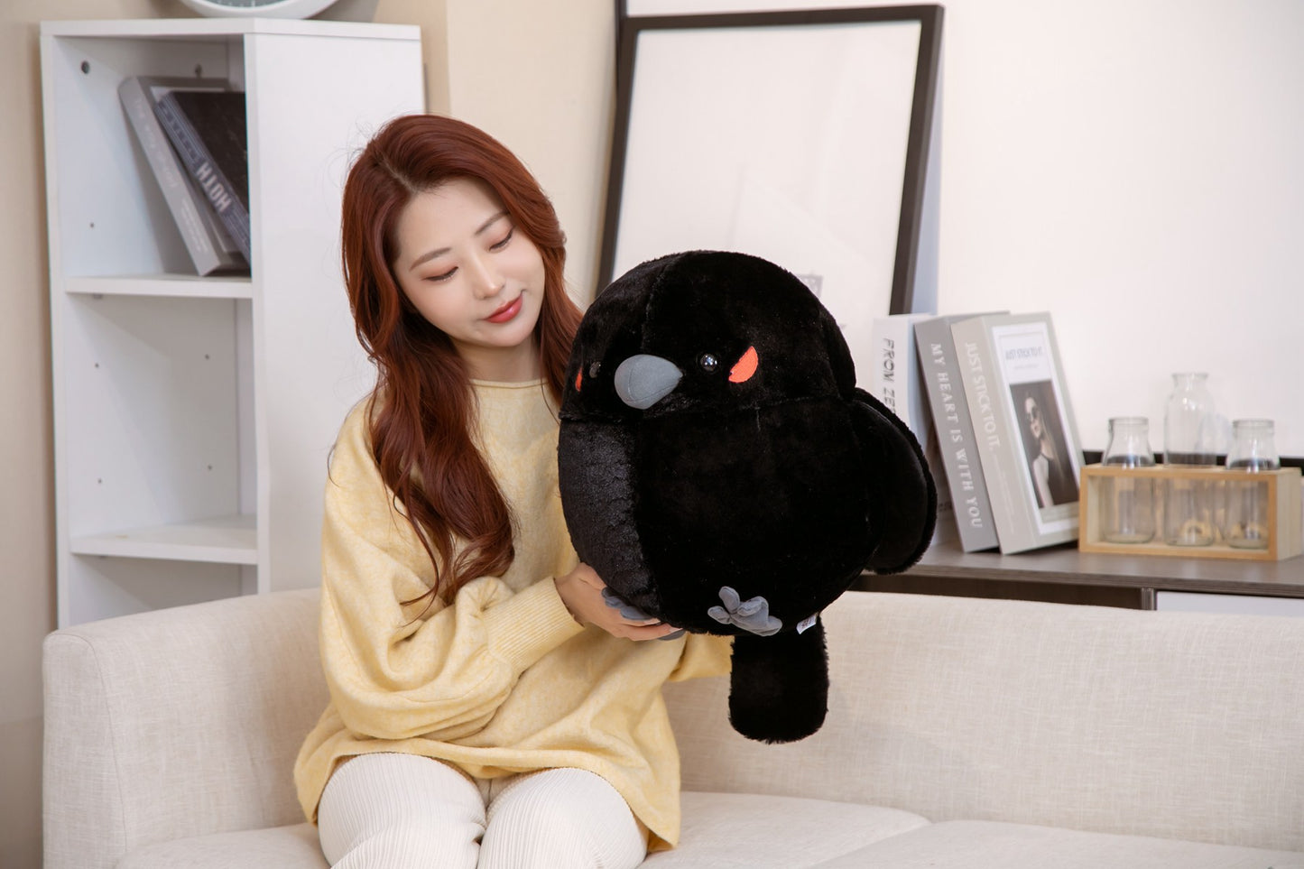 Cute Spherical Sparrow & Crow Plush Cushion Pillow (35/40 cm)