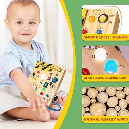 Montessori Wooden Busy Board With Lights, Switches and Plugs