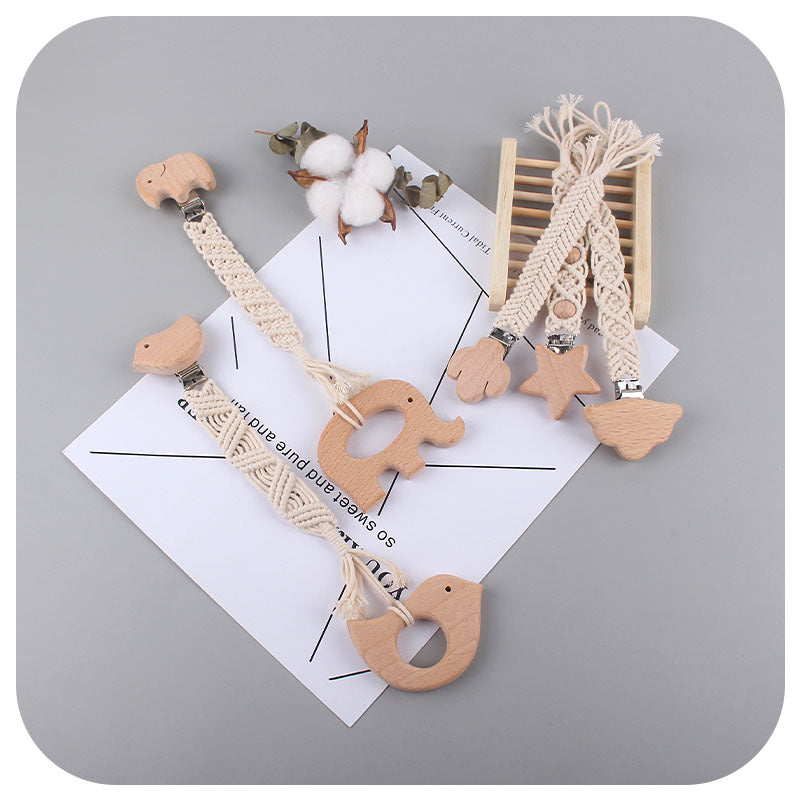 Beech Animal Macrame Pacifier Clip – Hand-woven Cotton, 24 cm