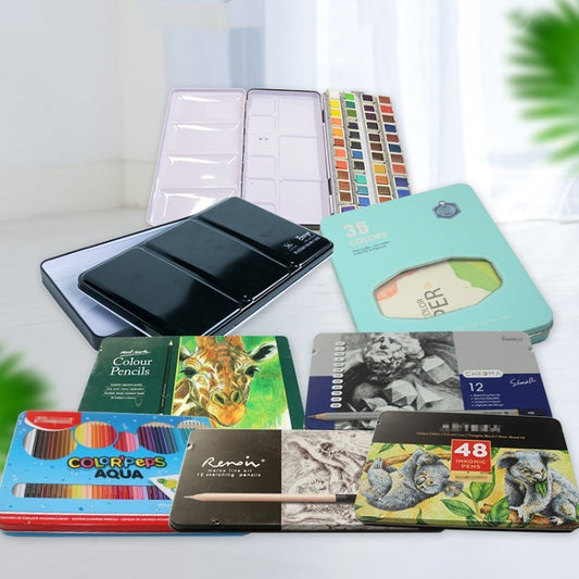 Solid Watercolor Iron Box, Triple-Fold Empty Palette (12/24/48)