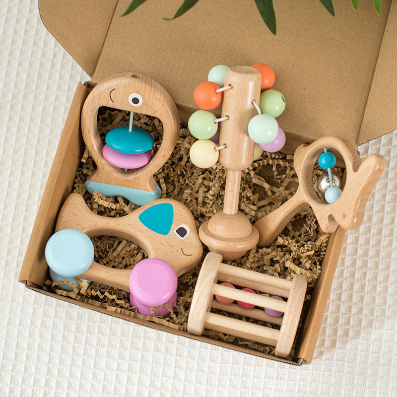 Beech Wood Baby Rattle Set – 5 Pieces in Gift Box