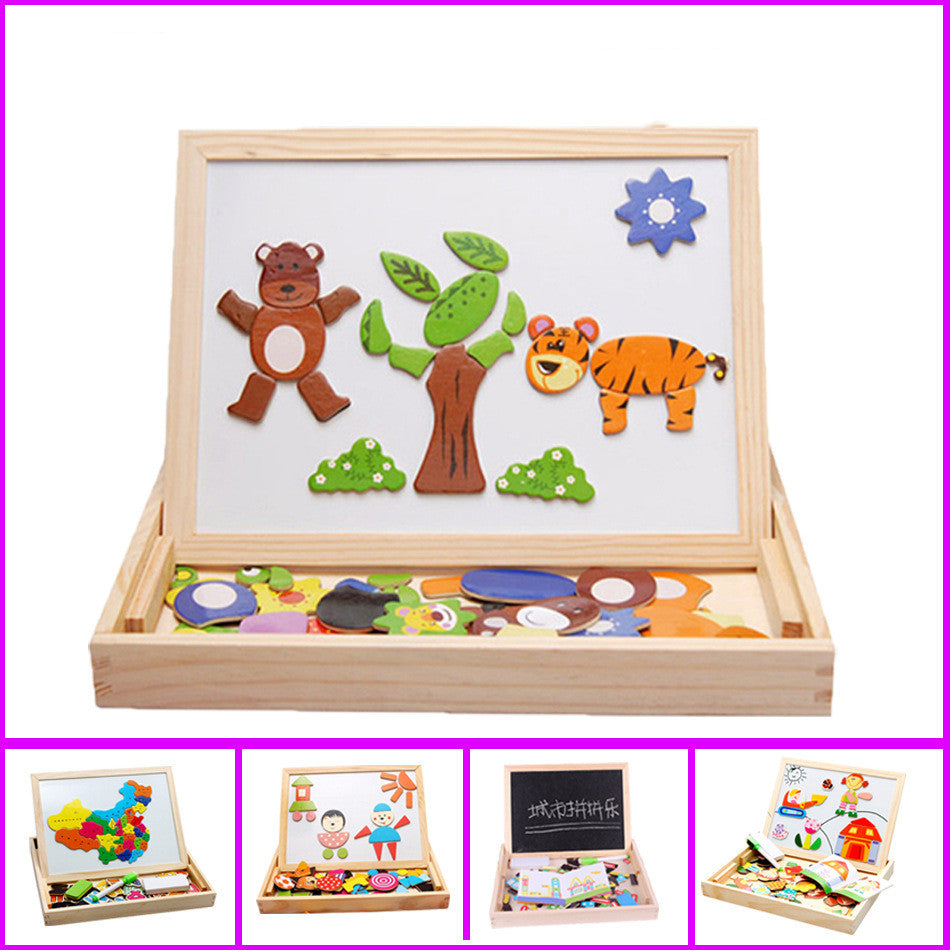Double-sided Magnetic Puzzle Box with Drawing Board for Kids