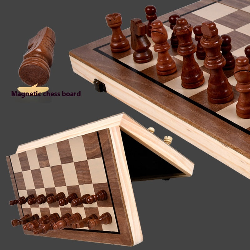 Magnetic Walnut Chess Set — Folding Wood Board (29 cm or 39 cm)