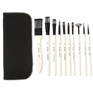 10-Piece Nylon Watercolor Brush Set with Zip Case (18-20 cm)