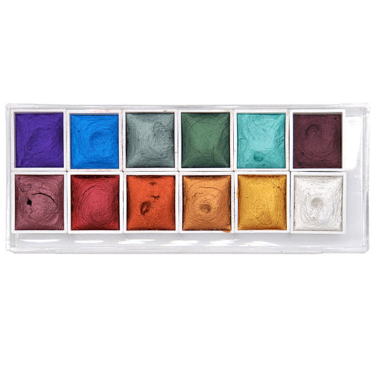 12-Color Metallic Watercolor Paint Set in Clear Travel Case