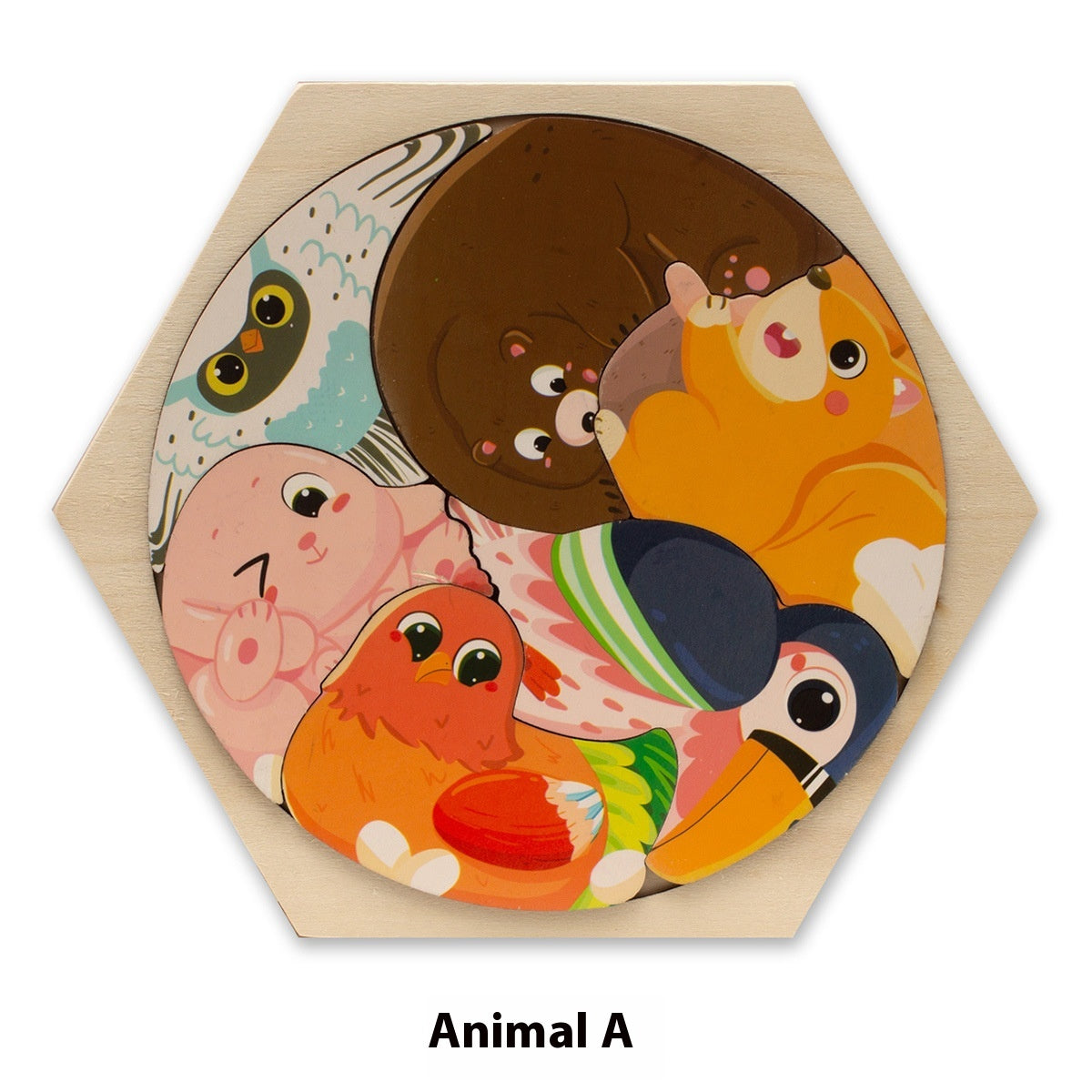 Childrens Cartoon Hexagon Wooden Puzzle (Early Learning)