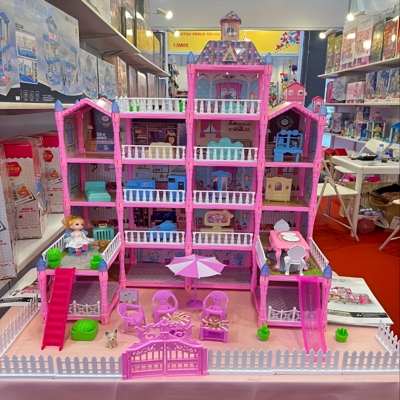 Five-Story Princess Dollhouse Playset - 16 Rooms, 374 pcs