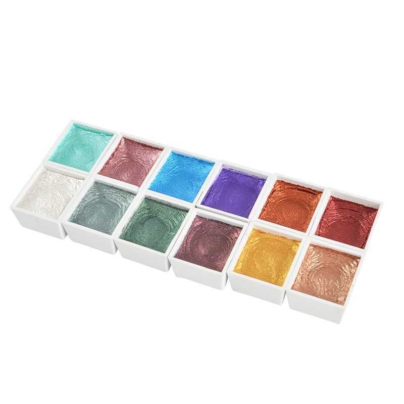 12-Color Metallic Watercolor Paint Set in Clear Travel Case