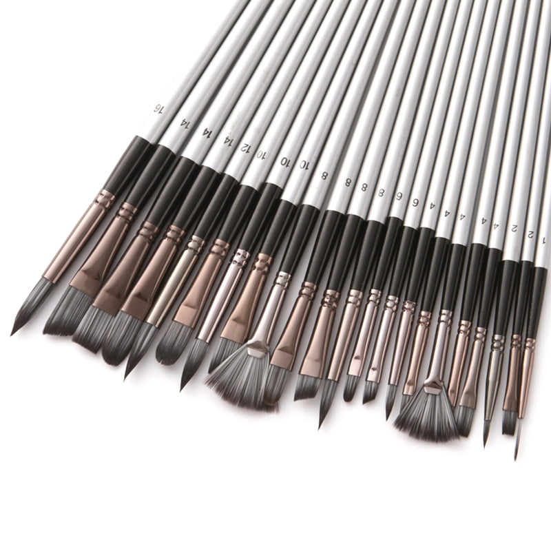 24-Piece Silver-Grey Brush Set with Roll Case and Palette Knife