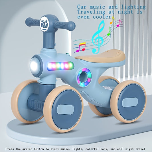 4-Wheel Baby Balance Bike with Music, Lights and Soft Seat