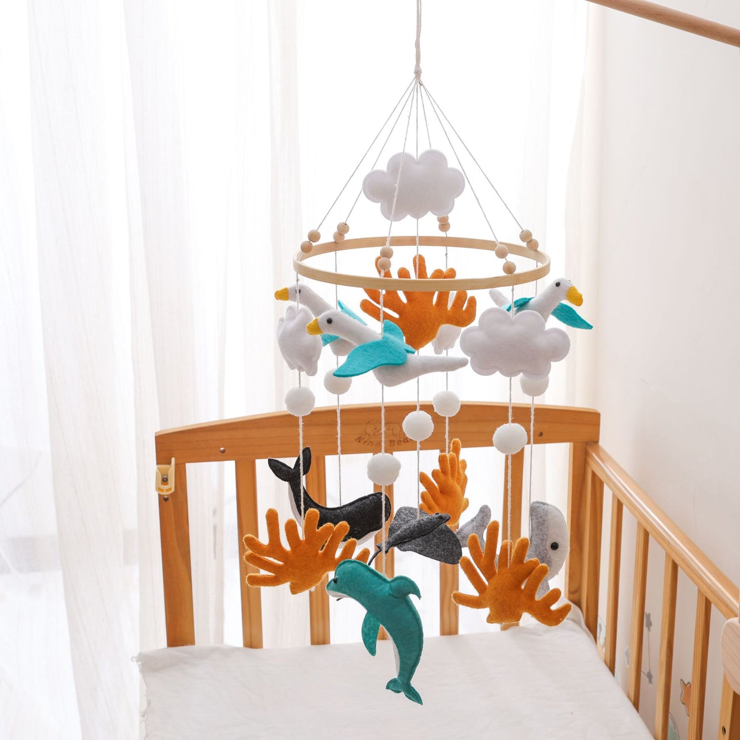 Soft Felt Ocean Baby Crib Mobile with Whales & Clouds