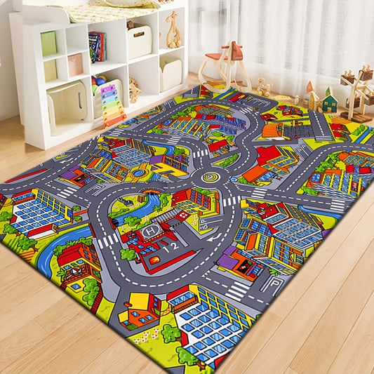 City Traffic Play Mat - 120×80 cm Road Map Rug for Kids