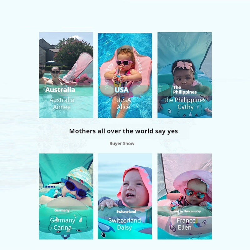 Inflatable-Free Baby Swimming Ring with Sun Canopy for Kids