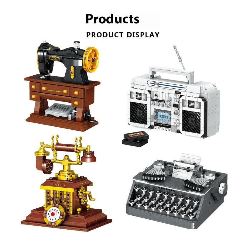 Retro Creative Building Blocks: Typewriter, Phone, Gramophone & More