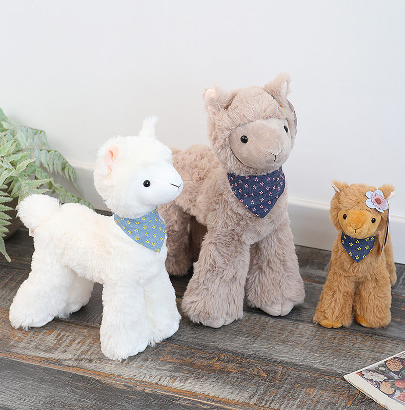 Alpaca Doll Plush – Small Cute Alpaca in Brown, Gray & White (25, 32, 40 cm)
