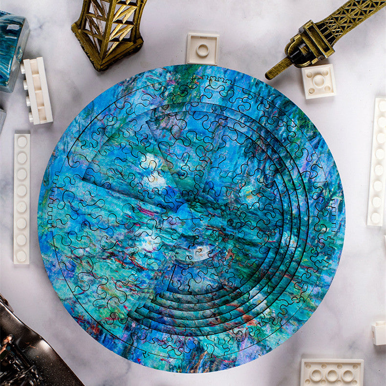 Water Lily Decryption Round Wooden Puzzle 1000 Pieces, 7 Layers