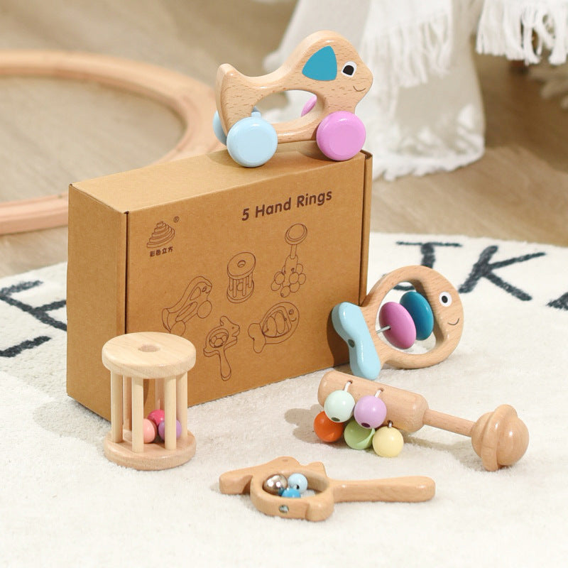 Beech Wood Baby Rattle Set – 5 Pieces in Gift Box
