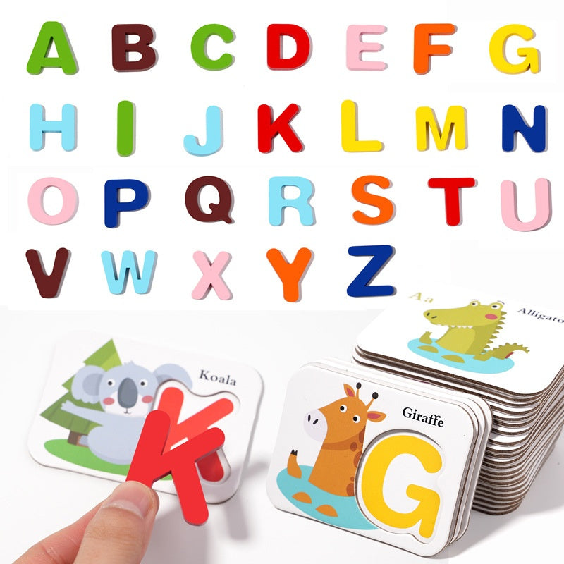 Wooden Animal Alphabet Spelling Game: Letters & Word Cards