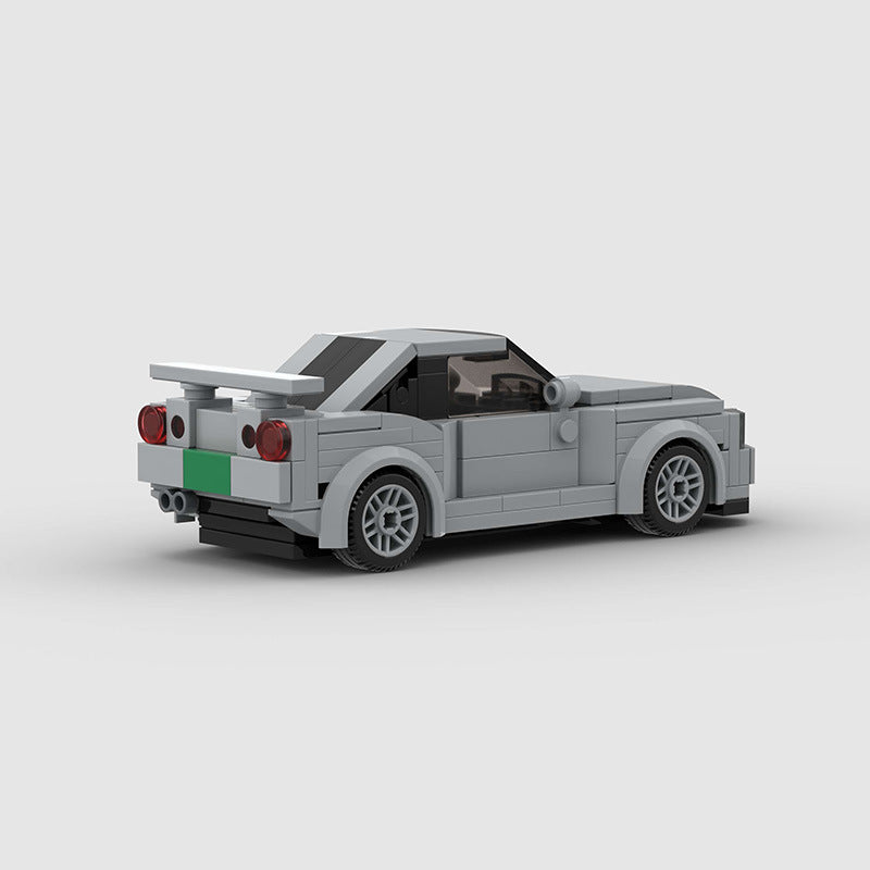 R34 Skyline-Style Compact Sports Car Building Blocks, Grey