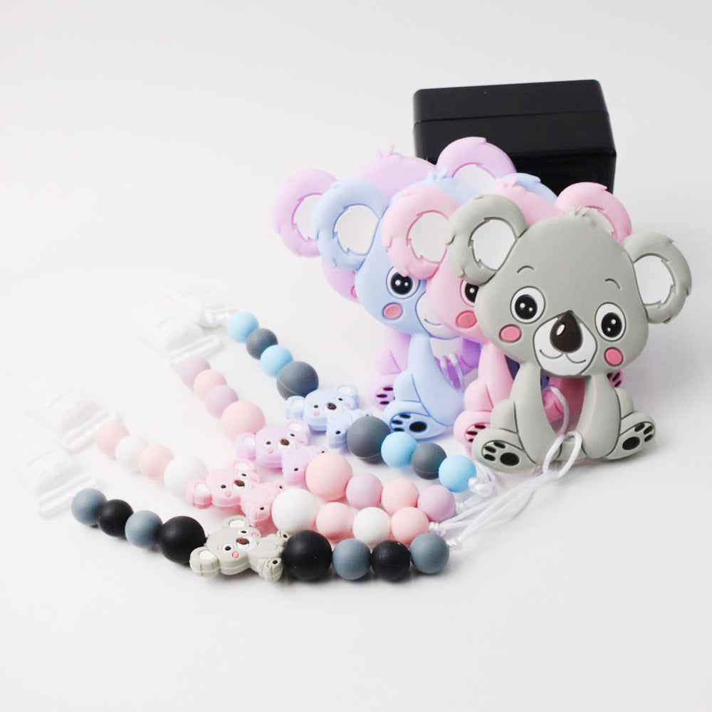 Koala Silicone Teether with Anti-Drop Pacifier Chain for 3m+