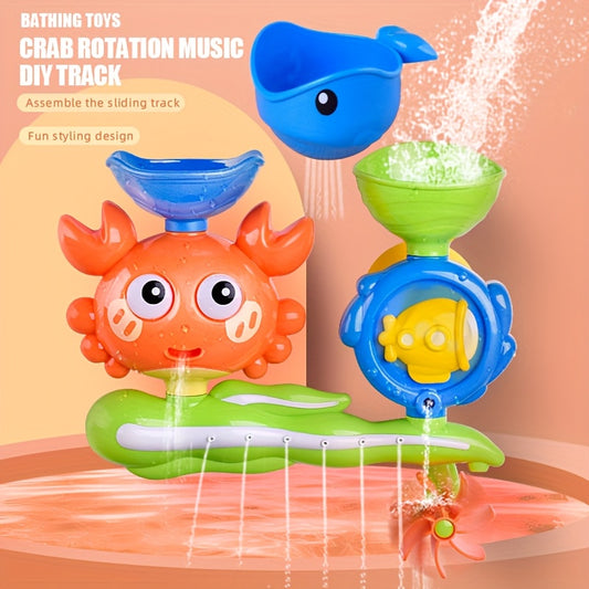 Crab Waterfall Bath Toy with Rotating Water Wheel and Suction Cups