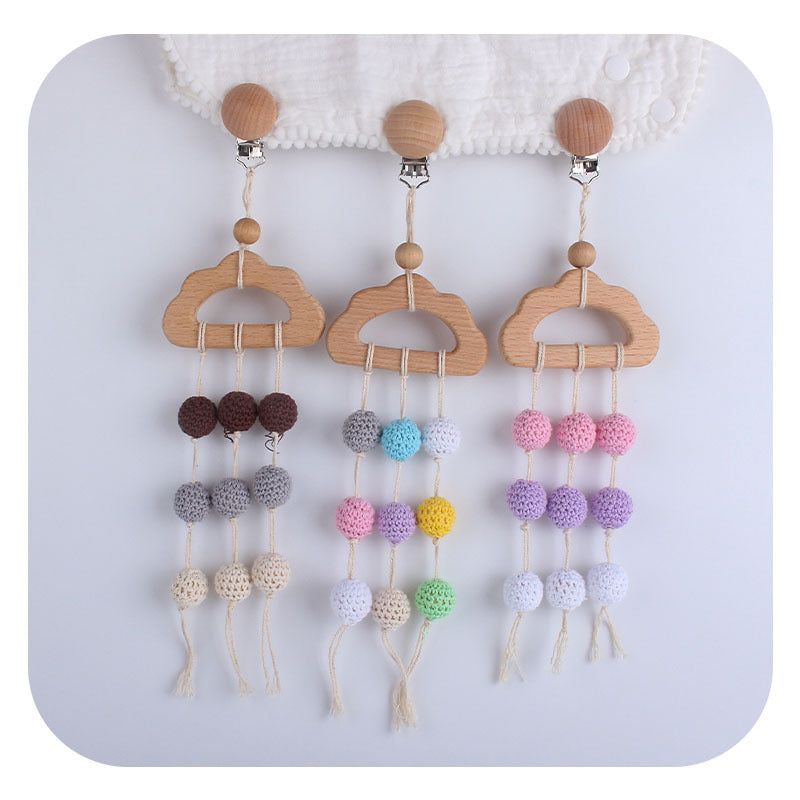Wooden Cloud Baby Stroller Teether with Crochet Beads