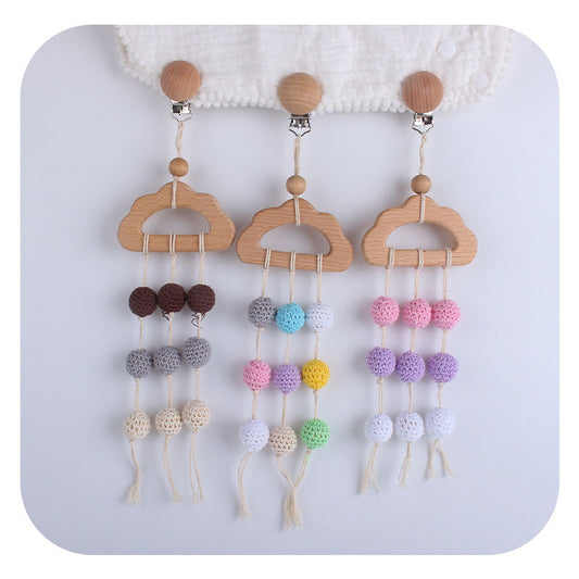 Wooden Cloud Baby Stroller Teether with Crochet Beads